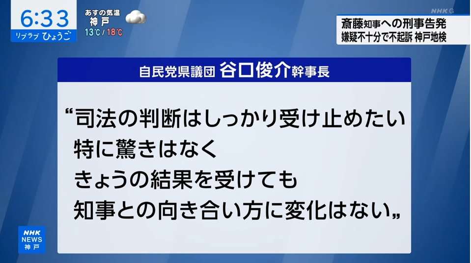 兵庫・斎藤元彦知事を不起訴　公職選挙法違反容疑で書類送検