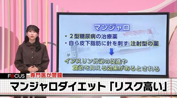マンジャロダイエット「リスク高い」「必ずリバウンドする」専門医が警鐘　若者のスリム志向に「標準体重の人が一番長生きする」｜FNNプライムオンライン