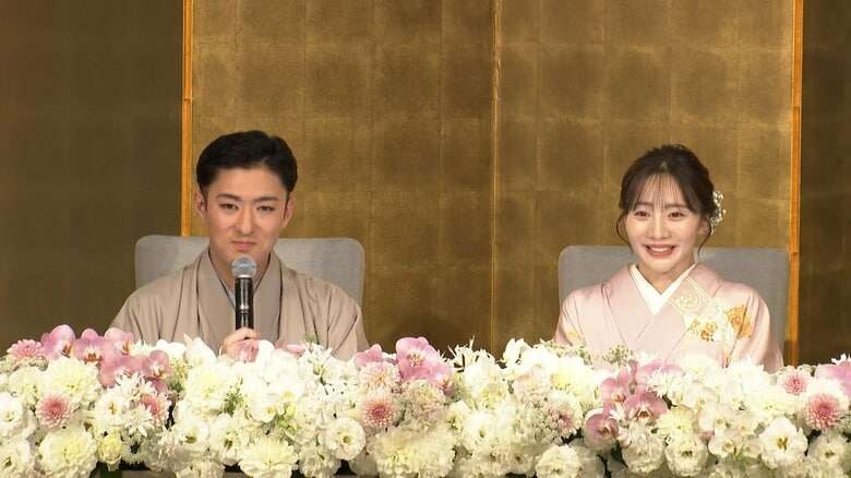 金屏風の前で婚約指輪披露も！中村橋之助さんと元乃木坂46能條愛未さんが婚約会見「幸せです！」プロポーズはハワイのレストランで