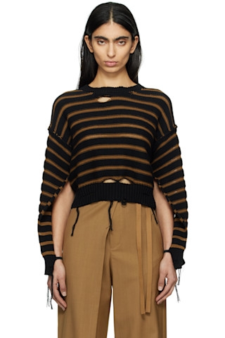 MM6 Maison Margielaのブラック＆ブラウン Mariniere クルーネックセーターがセール中