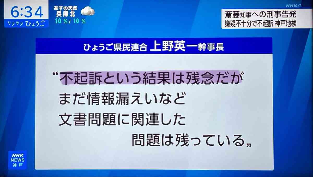 兵庫・斎藤元彦知事を不起訴　公職選挙法違反容疑で書類送検