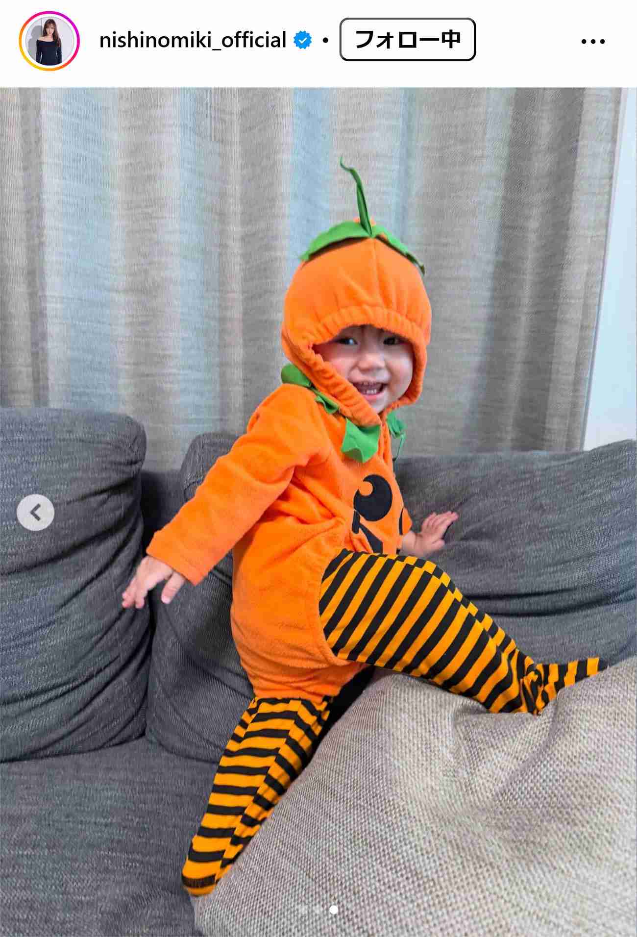 西野未姫、1歳長女&夫・極楽とんぼの山本圭壱との“ハロウィン風”家族3ショット「大きくなりましたね」「かわいすぎるぅー!」