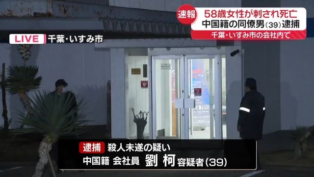 会社内で複数回刺され…女性死亡　中国籍の同僚社員の男逮捕　千葉・いすみ市（日テレNEWS NNN） - Yahoo!ニュース