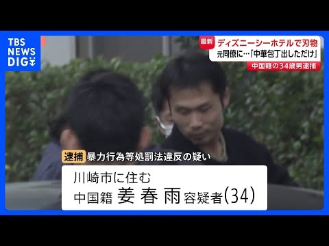 【『ミラコスタ』宴会場に侵入】元同僚に刃物向けたか　中国籍の34歳男を逮捕 「中華包丁を取り出しただけ」容疑を一部否認｜TBS NEWS DIG