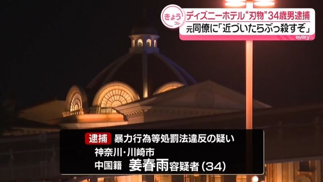 「宴会場に入って抗議文を配ったら止められたので、中華包丁を取り出しただけ」 東京ディズニーシーホテル“刃物男”を逮捕（日テレNEWS NNN） - Yahoo!ニュース
