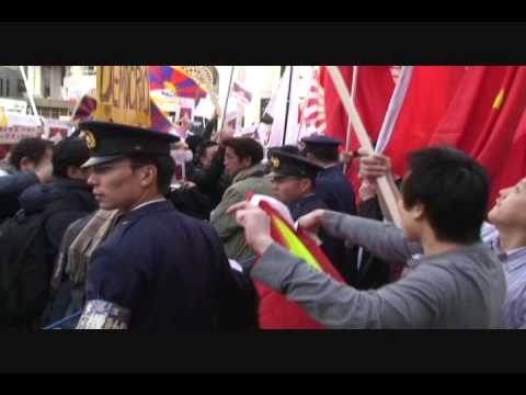 マスコミが報道しない大乱闘シーン！　IN長野駅前１/2 Beijing Olympic Torch in Nagano