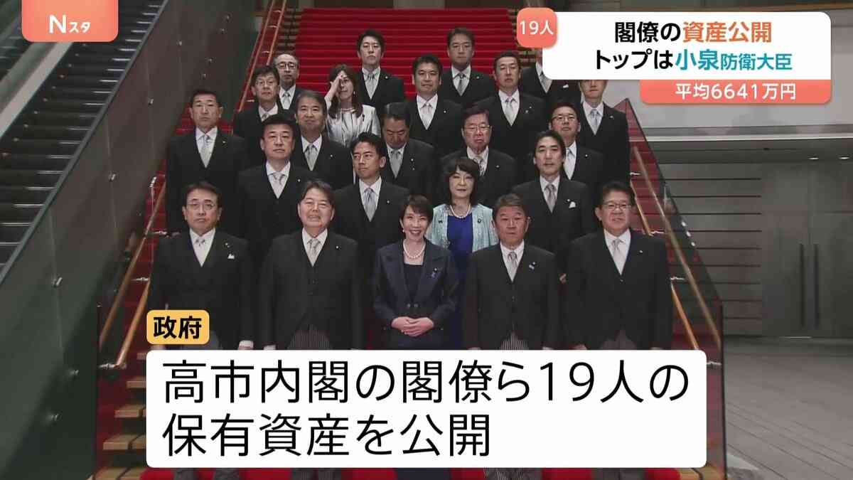 高市内閣　閣僚の平均資産は約6641万円　トップは小泉防衛大臣 2億7248万円で妻・滝川クリステルさん名義　高市総理は3206万円 | TBS NEWS DIG