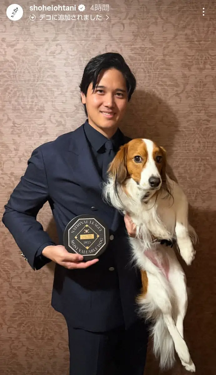大谷翔平の愛犬デコピンがBBWAAの最優秀犬賞受賞　盾も贈呈　粋な表彰に大谷も笑顔 - スポニチ Sponichi Annex 芸能