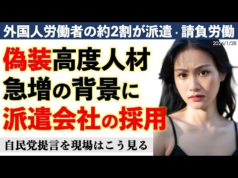 【衝撃】派遣現場の4人に1人が外国人…派遣会社から大量に送り込まれる偽装「技人国ビザ」外国人。自民党・外国人政策本部の提言が甘過ぎるこれだけの理由｜五百部敏行（つばき人材育成）と澤田晃宏（阪神総研）