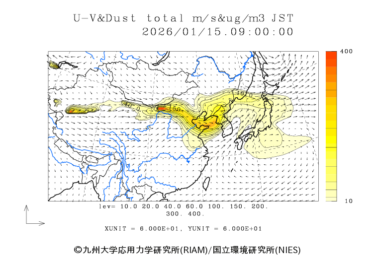 東アジア域の黄砂・大気汚染物質分布予測
