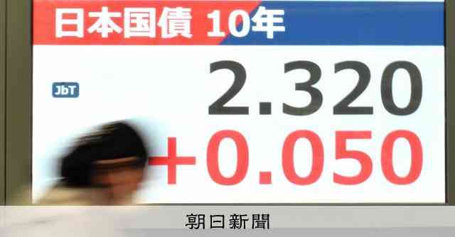 長期金利が一時2.35%に上昇　財政悪化を懸念、27年ぶり高水準：朝日新聞