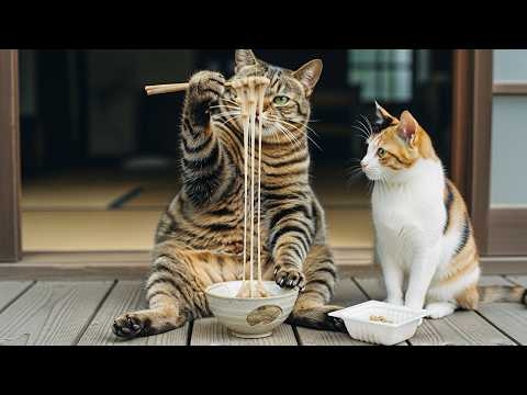 ボス猫の朝食「焼きしゃけ定食納豆付き」匂いを嗅ぎつけて三毛猫もやってきたッ…！