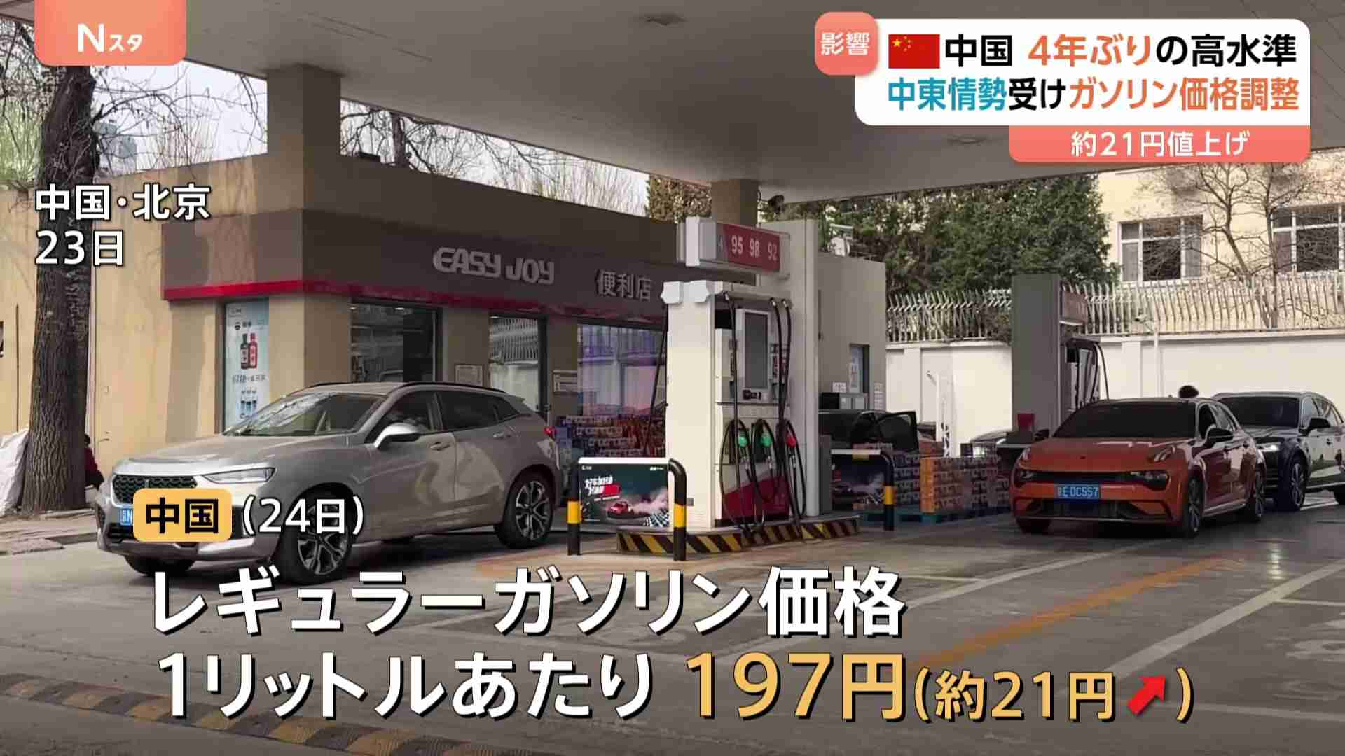 ガソリンスタンドには行列…レギュラーガソリン約21円値上がりで4年ぶり高水準 中国　政府はガソリン価格調整で値上げ幅を1/2に（TBS NEWS DIG Powered by JNN） - Yahoo!ニュース