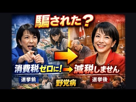 高市首相 公約 食料品消費税ゼロです→選挙後 減税しません　与党になって総理大臣になっても公約を破る日本の深刻な「野党病」