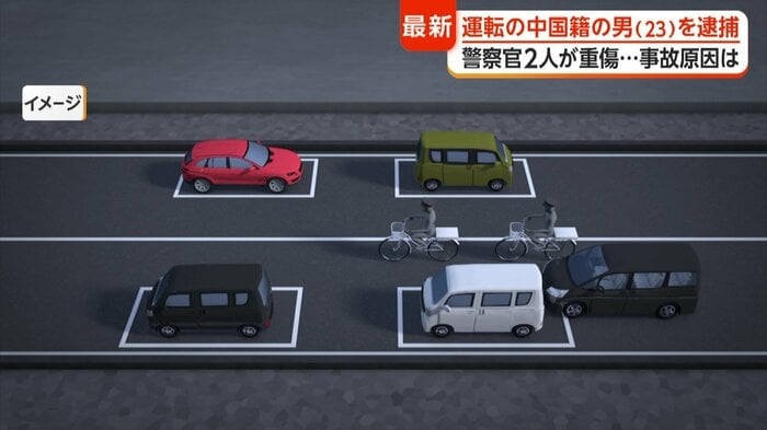 うつ伏せで路上に倒れ込む警察官の姿　車5台と自転車2台絡む事故　過失運転致傷の疑いで23歳中国籍の男を逮捕　東京・板橋区