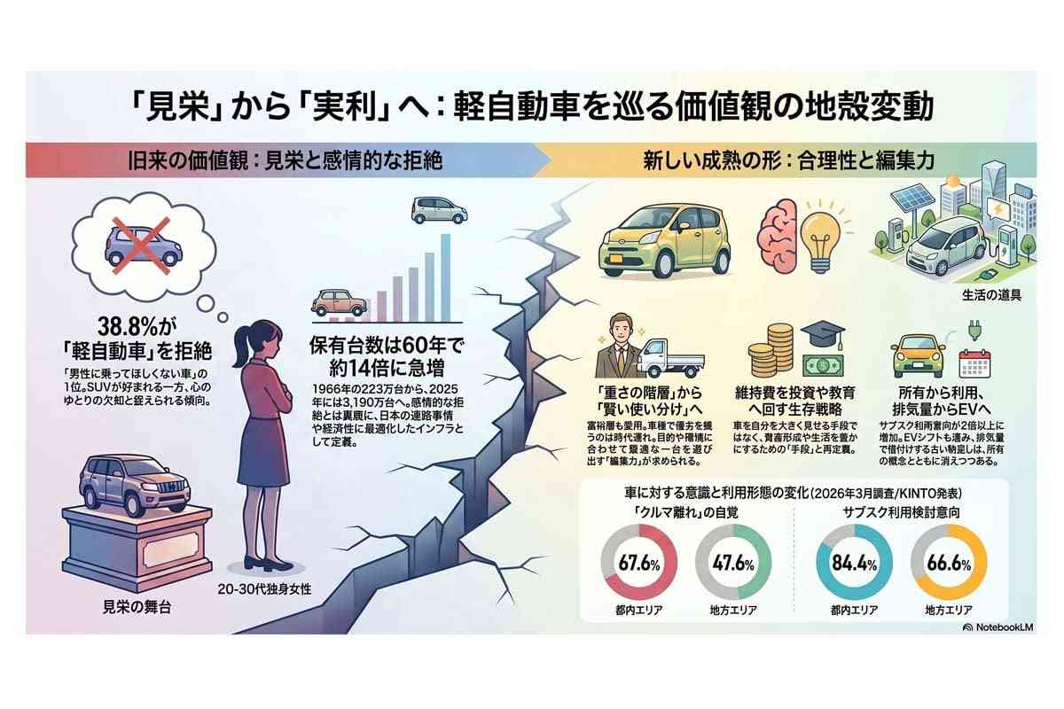 軽自動車に乗るオッサンは「恋愛対象外」なのか？ 20〜30代独身女性の4割が示した“車格フィルター”の正体
