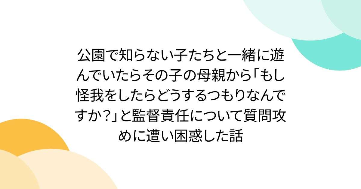 公園で知らない子たちと一緒に遊んでいたらその子の母親から「もし怪我をしたらどうするつもりなんですか？」と監督責任について質問攻めに遭い困惑した話 - Togetter