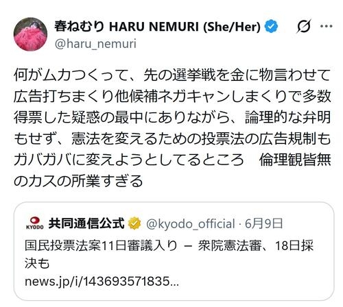 31歳女性シンガー「倫理観皆無のカスの所業すぎる」憲法改正の国民投票法改正案めぐり怒り - 芸能 : 日刊スポーツ