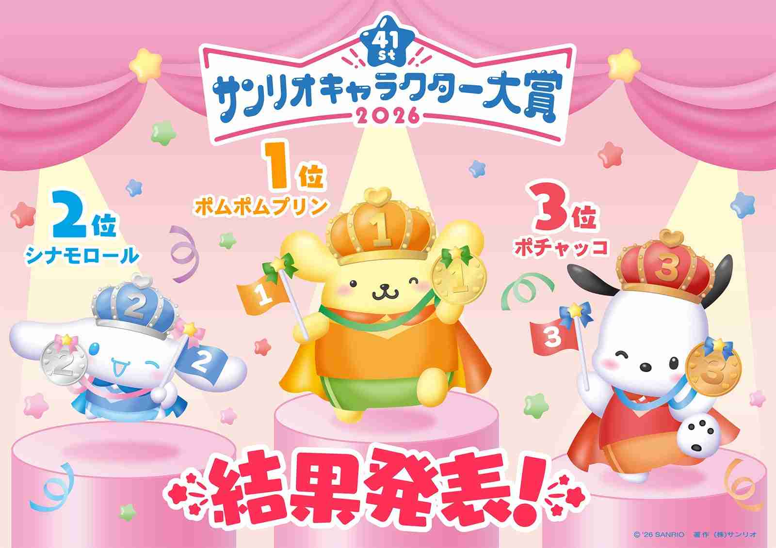 「2026年サンリオキャラクター大賞」結果発表 ポムポムプリン30周年アニバーサリーイヤーに1位 2年連続・通算5度目【一覧】