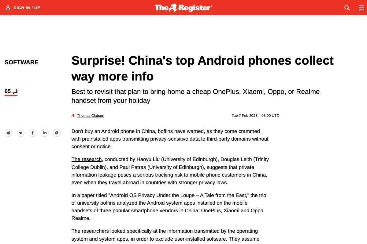 中国で販売されているAndroidスマホ、個人情報を収集している-研究者が指摘 | TECH+（テックプラス）
