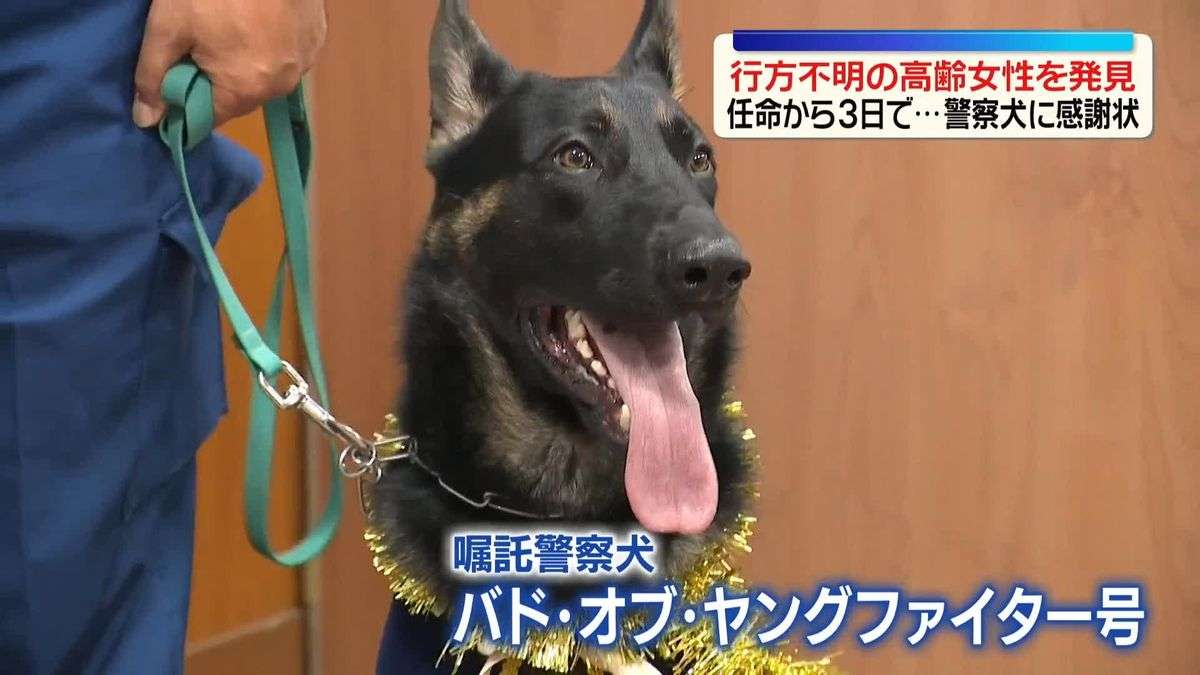 行方不明の高齢女性を発見　任命からわずか3日で…警察犬に感謝状