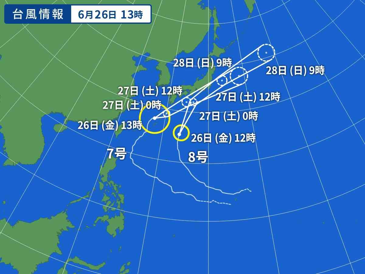 新たな台風が発生してダブル台風が日本接近の恐れ 台風7号は28日頃九州や四国へ