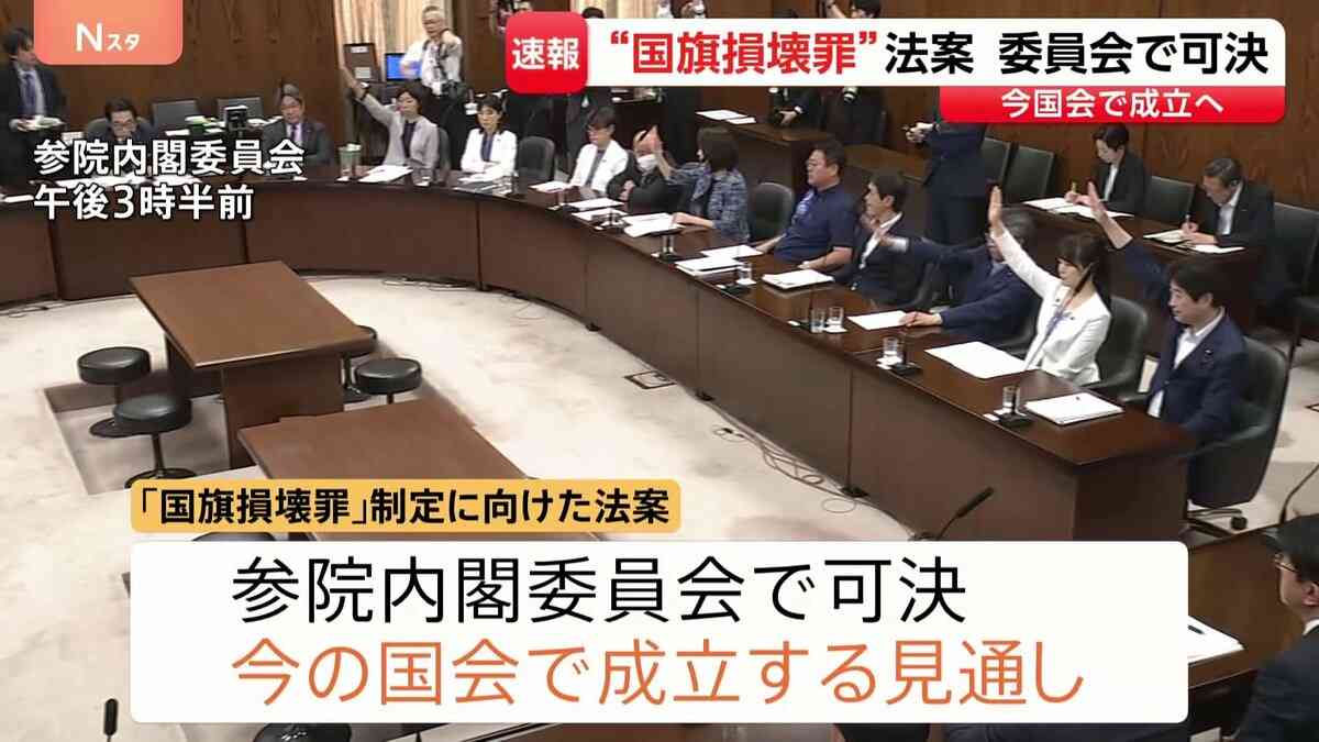 【速報】国旗損壊罪法案が参・内閣委で可決 国民民主党と参政党も賛成 | TBS NEWS DIG