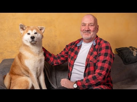 特大秋田犬が2本足でぐいっと直立、飼い主と並んだら
