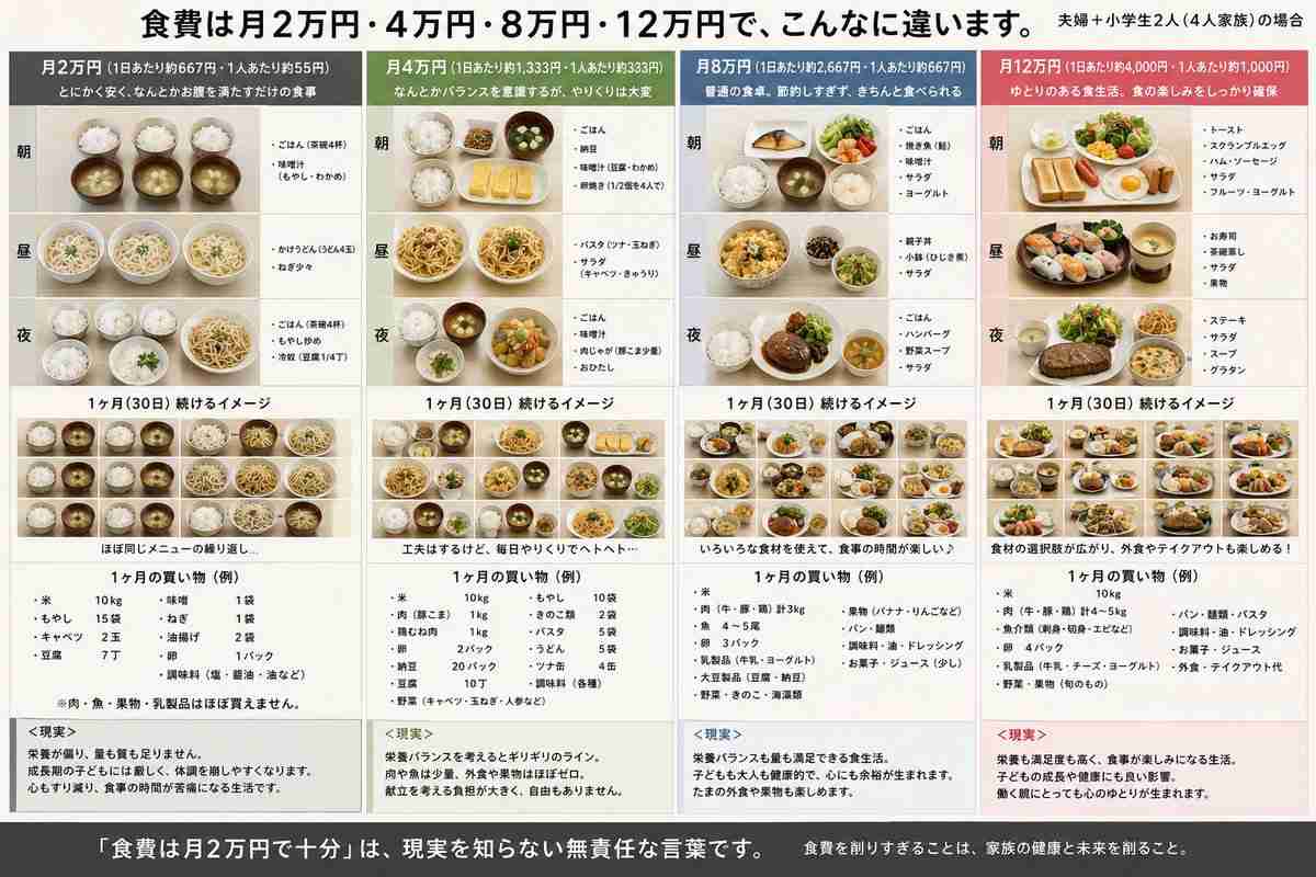 家族4人食費月2万円献立がXで話題に「子どもの成長期には月8万円は必要」「業務スーパー活用なら可能かも」