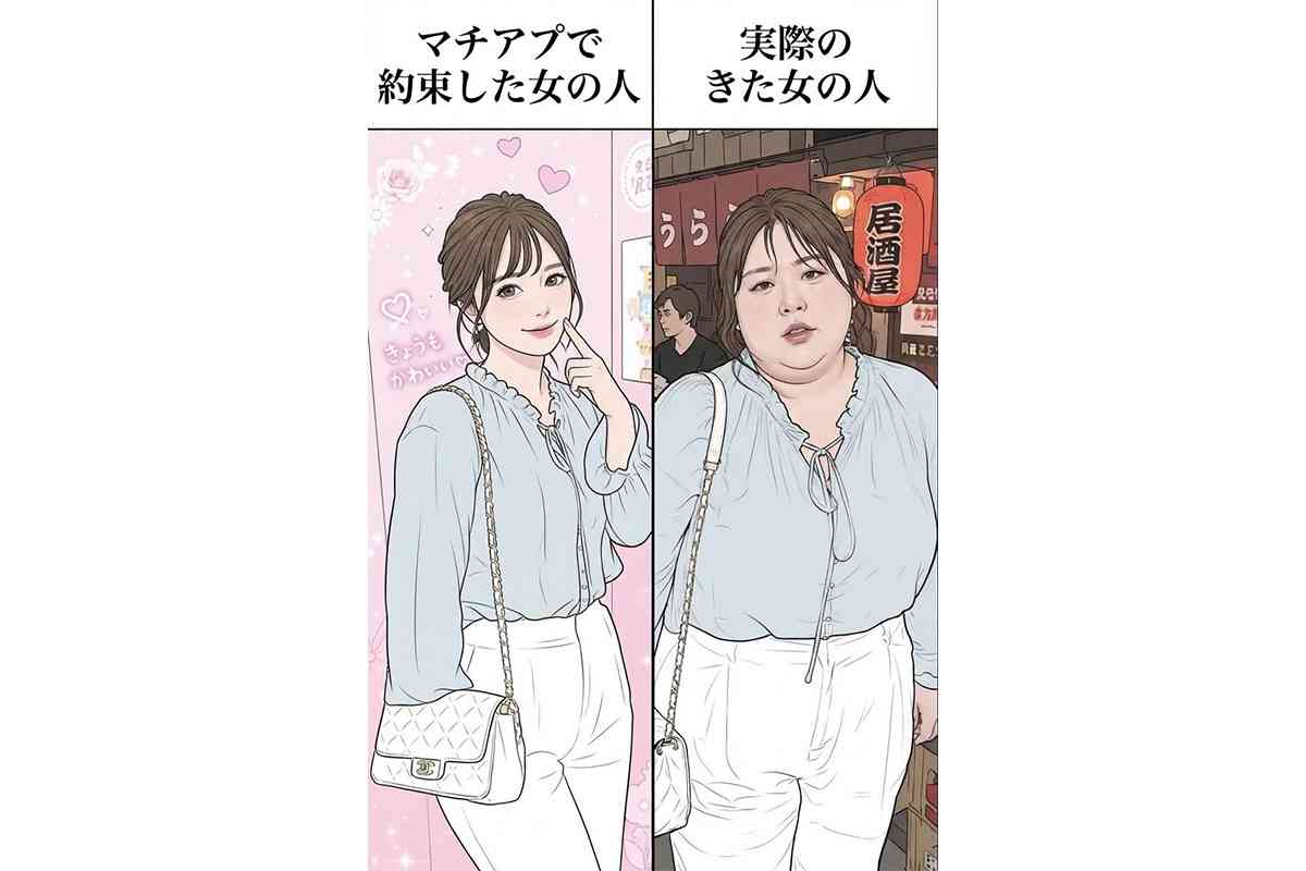 「このガッカリ感ハンパない…」マッチングアプリで “理想の男性” と会ってみたら…　ギャップ描く痛快イラストに「再現度高すぎwww」「お互いさまかな」