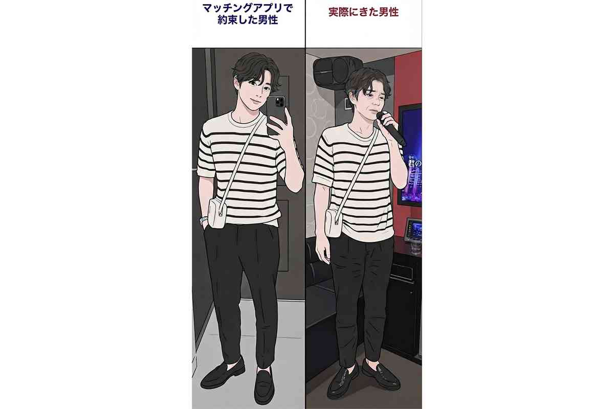 「このガッカリ感ハンパない…」マッチングアプリで “理想の男性” と会ってみたら…　ギャップ描く痛快イラストに「再現度高すぎwww」「お互いさまかな」