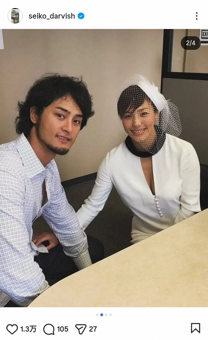 40歳迎えたダルビッシュと妻・聖子さんが結婚10周年! 思い出の「コートウェディング」ショット披露