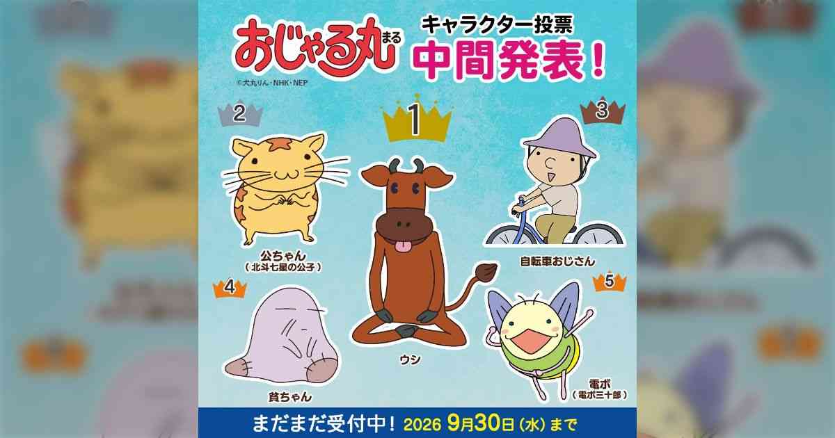 「おじゃる丸」人気投票の中間発表で1位が「ウシ」なのはガチなのか荒らされてるのか…「3位の自転車おじさんは誰」と思いつつも妥当にも見えてくる - Togetter