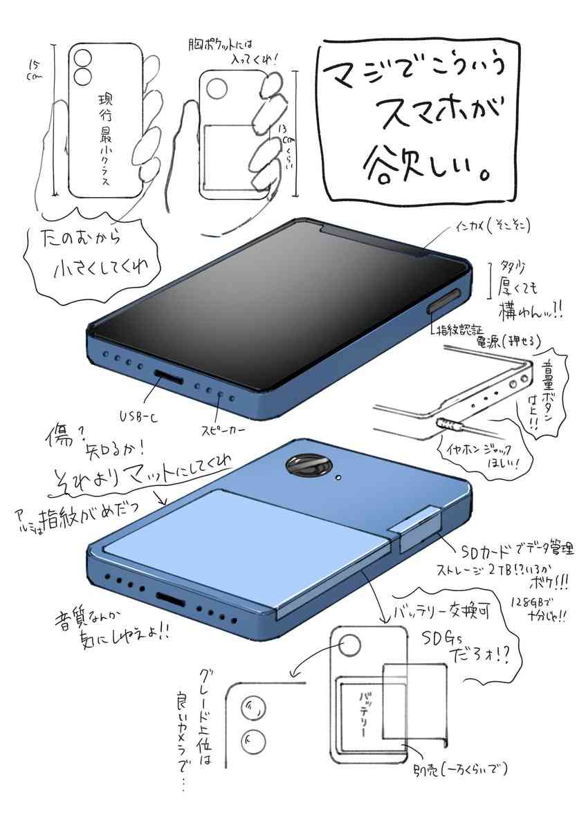 「マジでこういうスマホが欲しい」という理想を描いたイラストに賛否さまざま
